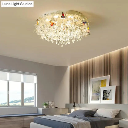 DecorBites™ DecorBites™ Cascade Teardrop Crystal Ceiling Light - 18"/23.5" Wide, Contemporary 5 Heads, Nickel Flush Mount