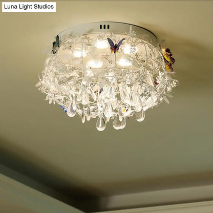 DecorBites™ DecorBites™ Cascade Teardrop Crystal Ceiling Light - 18"/23.5" Wide, Contemporary 5 Heads, Nickel Flush Mount