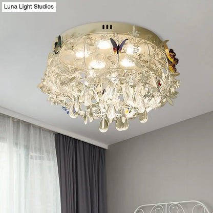 DecorBites™ DecorBites™ Cascade Teardrop Crystal Ceiling Light - 18"/23.5" Wide, Contemporary 5 Heads, Nickel Flush Mount