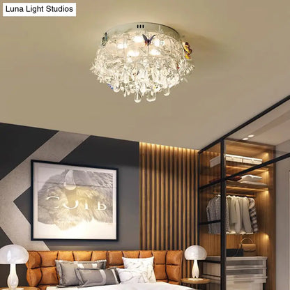 DecorBites™ DecorBites™ Cascade Teardrop Crystal Ceiling Light - 18"/23.5" Wide, Contemporary 5 Heads, Nickel Flush Mount