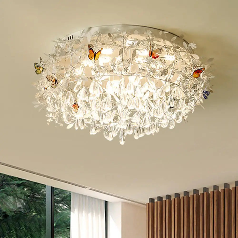 DecorBites™ DecorBites™ Cascade Teardrop Crystal Ceiling Light - 18"/23.5" Wide, Contemporary 5 Heads, Nickel Flush Mount
