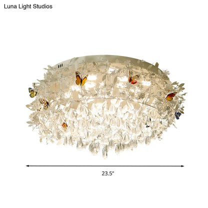 DecorBites™ DecorBites™ Cascade Teardrop Crystal Ceiling Light - 18"/23.5" Wide, Contemporary 5 Heads, Nickel Flush Mount
