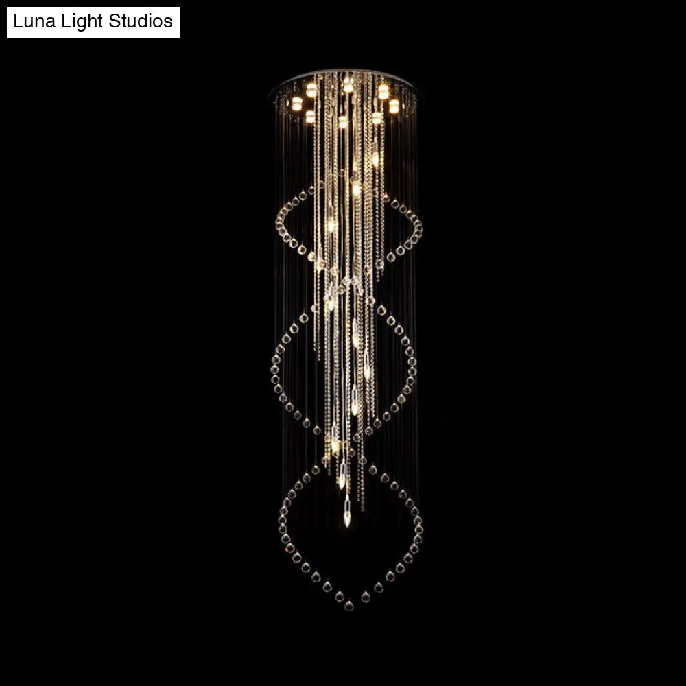 Cascading Crystal Pendant Lamp - Minimalist 19-Bulb Silver LED Suspension Light