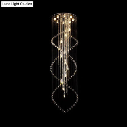 Cascading Crystal Pendant Lamp - Minimalist 19-Bulb Silver LED Suspension Light