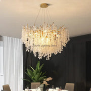 Cascading gold circular crystal chandelier with translucent crystal-like petals and gold-toned branches for living room decorbites circular crystal chandelier