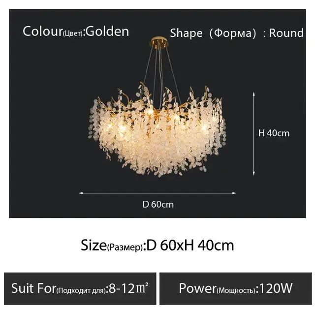 Golden circular crystal chandelier with cascading droplets by decorbites elegant living room pendant light decor