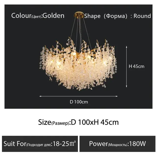 Golden circular crystal chandelier with cascading dangling crystal elements for living room decorbites circular crystal design