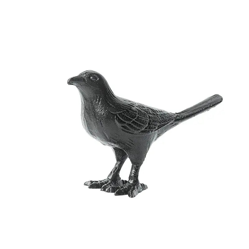Black iron bird decoration figurine with detailed feather texture standing posture for elegant living room display