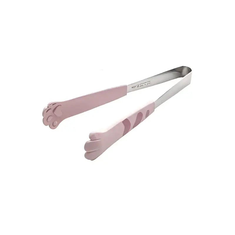 Pink cat paw silicone food tongs with stainless steel handles for kitchen use