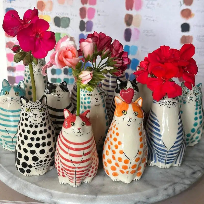 Cat Polka Dot Resin Flower Bud Vase - Vase