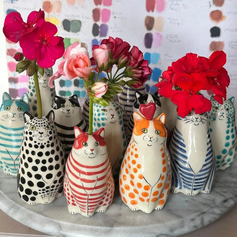Cat Polka Dot Resin Flower Bud Vase