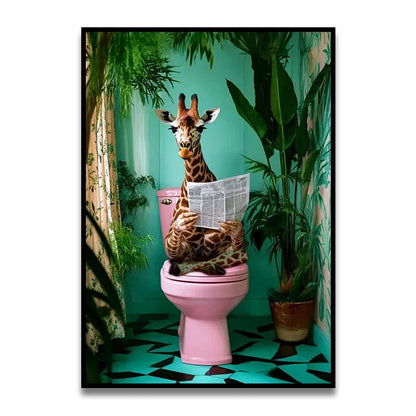 Cat Reading on Toilet Wall Art - Posters