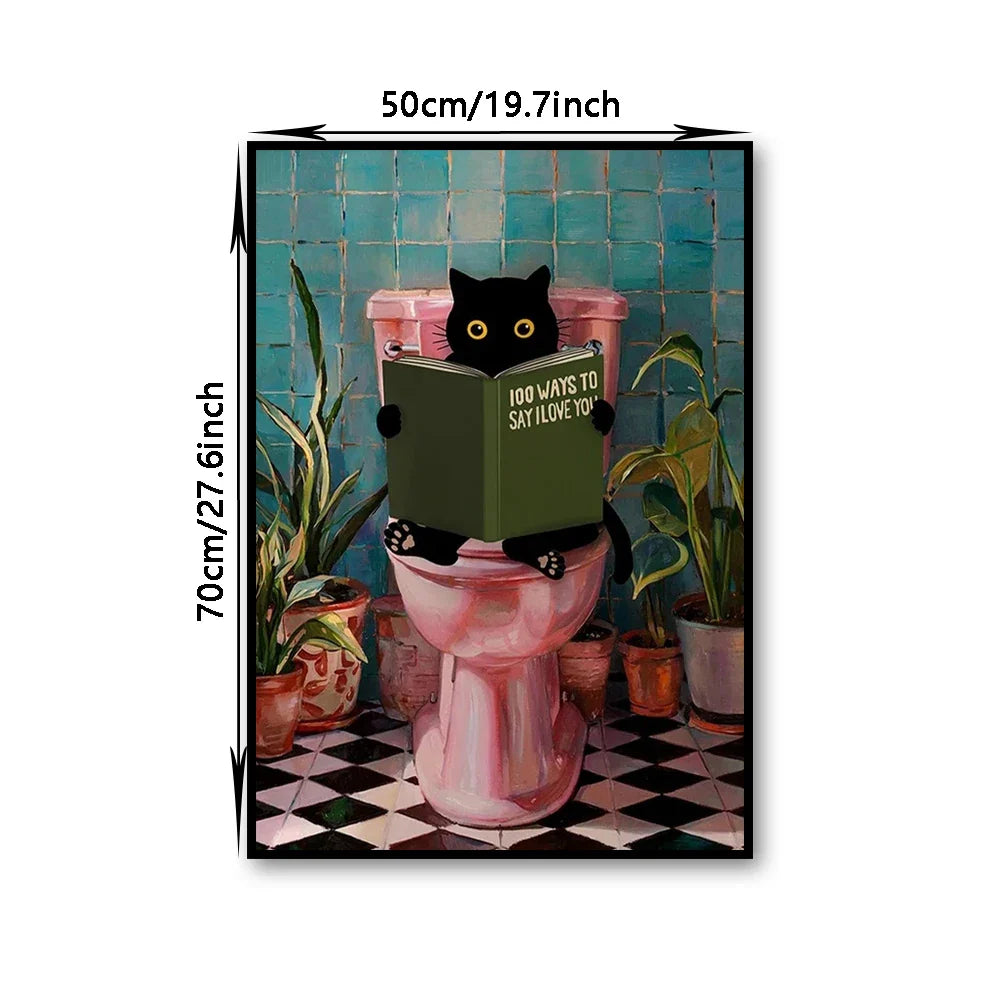 Cat Reading on Toilet Wall Art - Posters