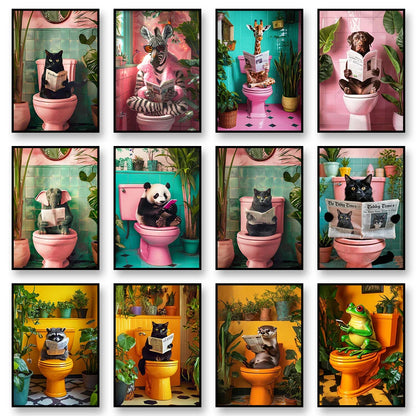 Cat Reading on Toilet Wall Art - Posters