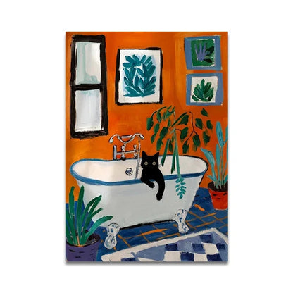 Cat Reading on Toilet Wall Art - SW9912 / 55x80cm Unframed - Posters