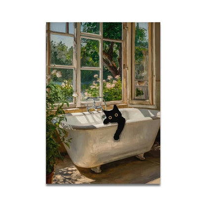 Cat Reading on Toilet Wall Art - SW9916 / 55x80cm Unframed - Posters