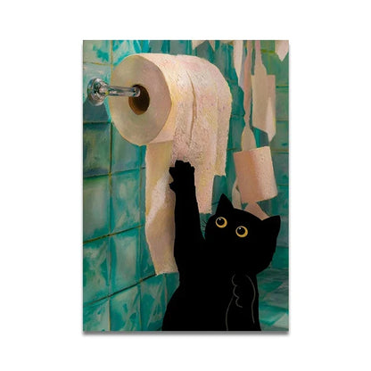 Cat Reading on Toilet Wall Art - SW9920 / 55x80cm Unframed - Posters