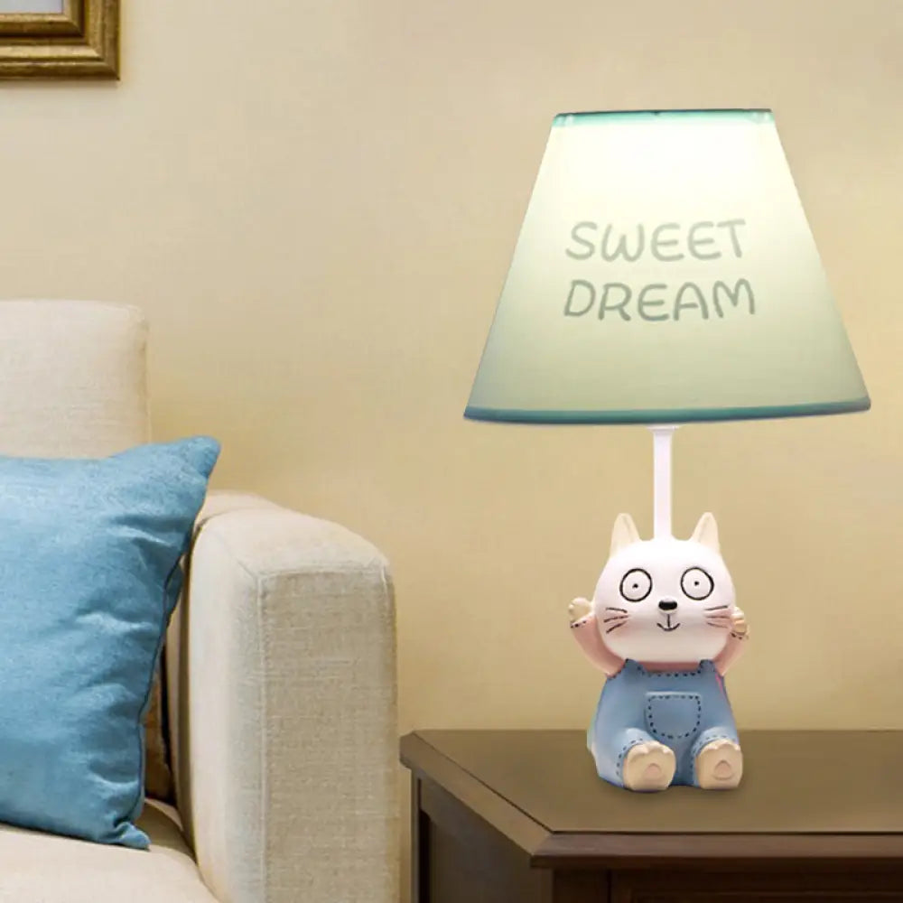 Cat Study Room Lamp: 1-Head Resin Cartoon Task Light in Red/Blue with Letter/Spots Shade