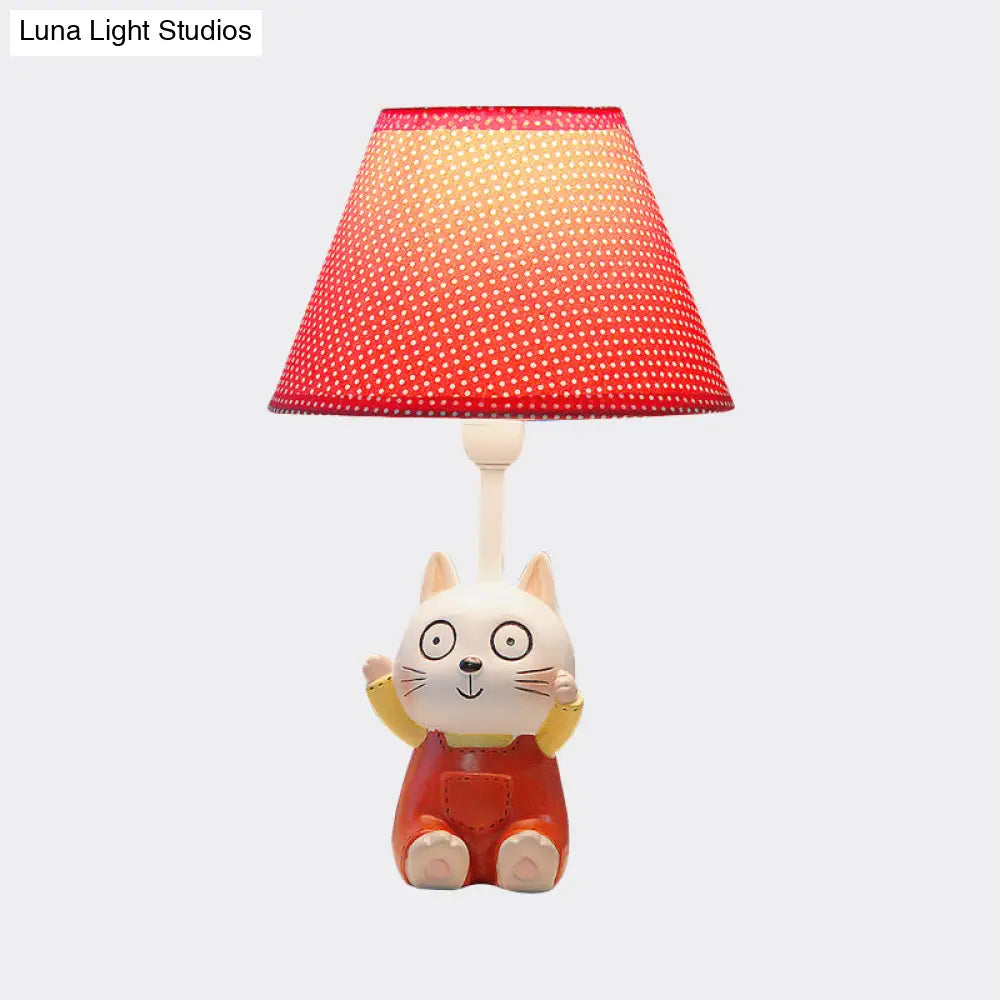Cat Study Room Lamp: 1-Head Resin Cartoon Task Light in Red/Blue with Letter/Spots Shade