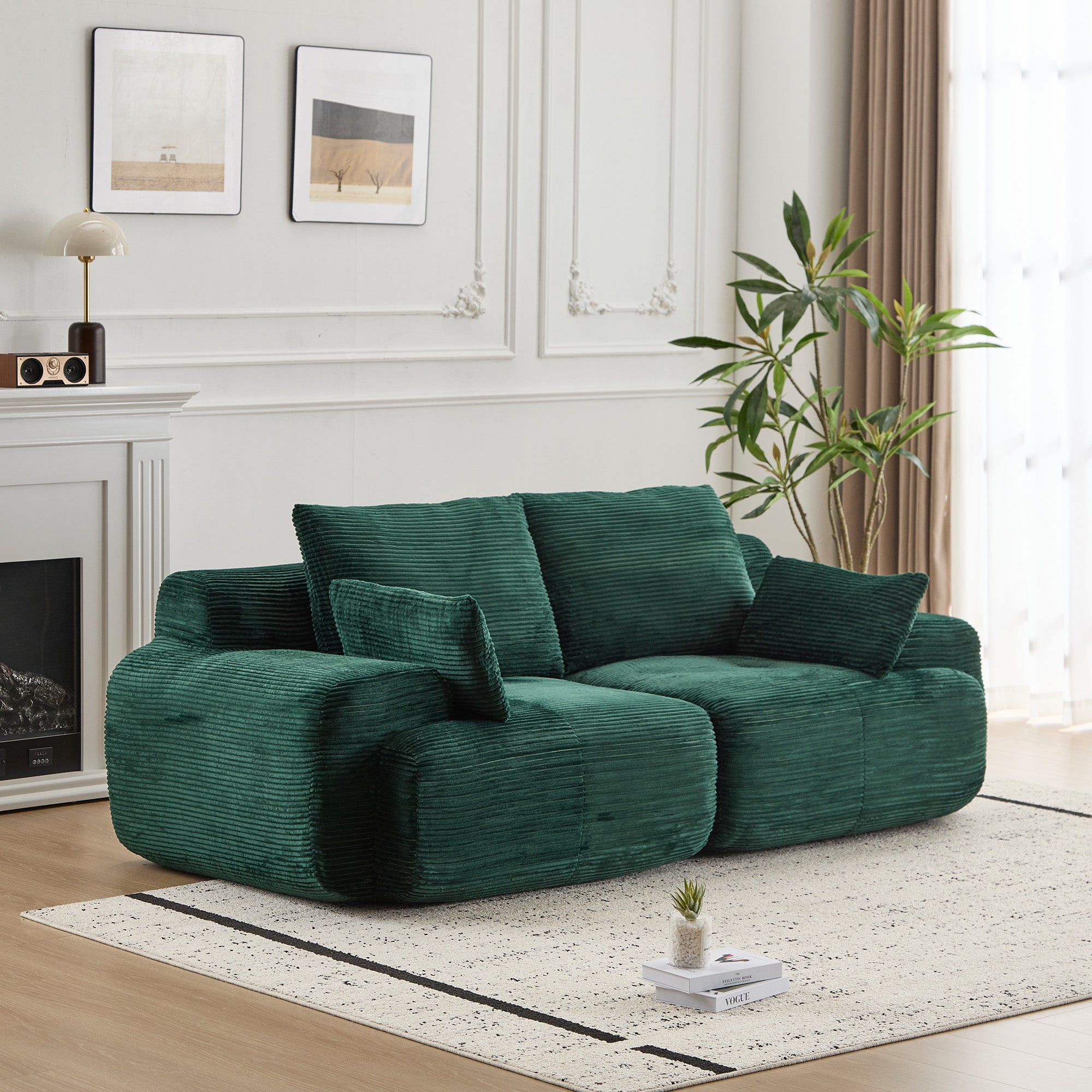 Sofá Moderno de Espuma de Memoria Comprimida, Sofá Seccional Grande de 2 Plazas para Sala de Estar, Sofá Seccional Modular Nube Amigable con Mascotas, Tela de Corduroy, Loveseat Extra Profundo, Sin Ensamblaje Requerido, Verde