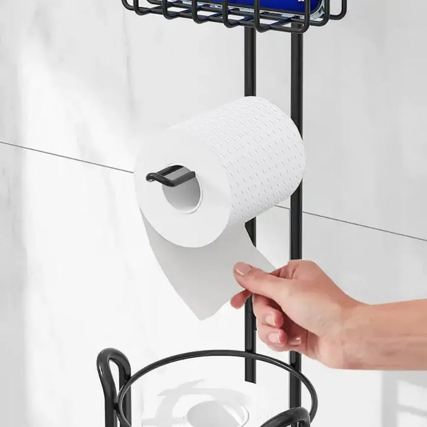 Toilettenpapierhalter mit Regal, freistehender Toilettenpapierhalter für das Badezimmer, Ablage für Entsorgung