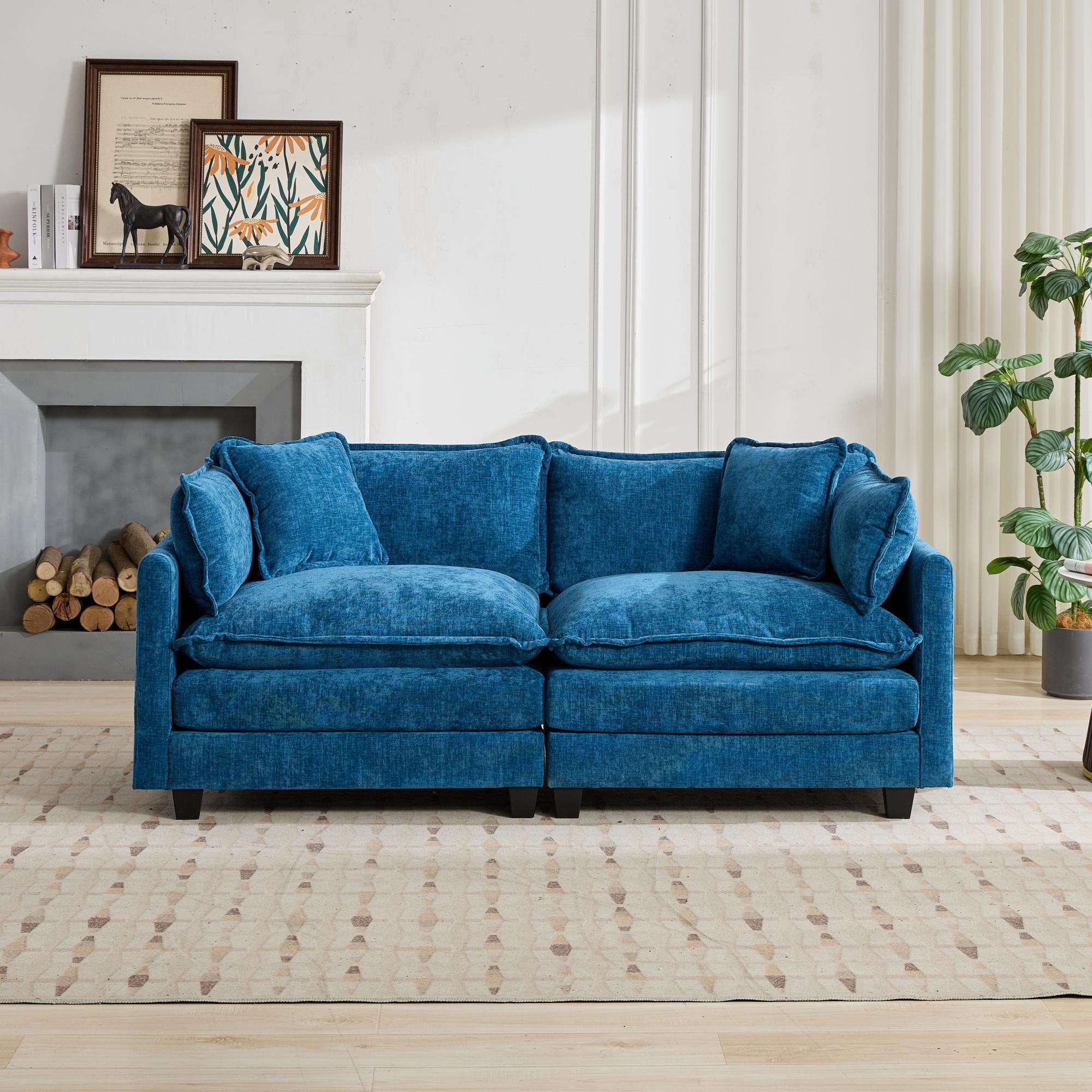 Sofá Nube Loveseat Otomana No Incluida, Sofá Seccional Moderno, Para Sala de Estar, Dormitorio y Apartamento, Cojín de Asiento Tapizado en Doble Capa Cómodo, Tejido de Chenilla Transpirable, Azul.SW5012BL