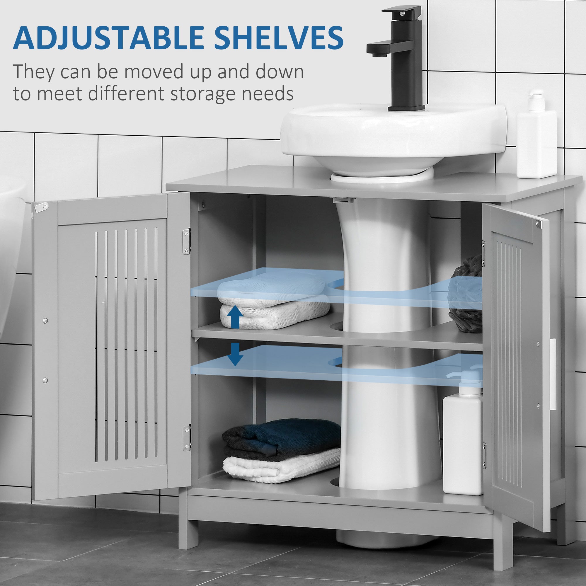 White Pedestal Sink Cabinet Adjustable Shelves
