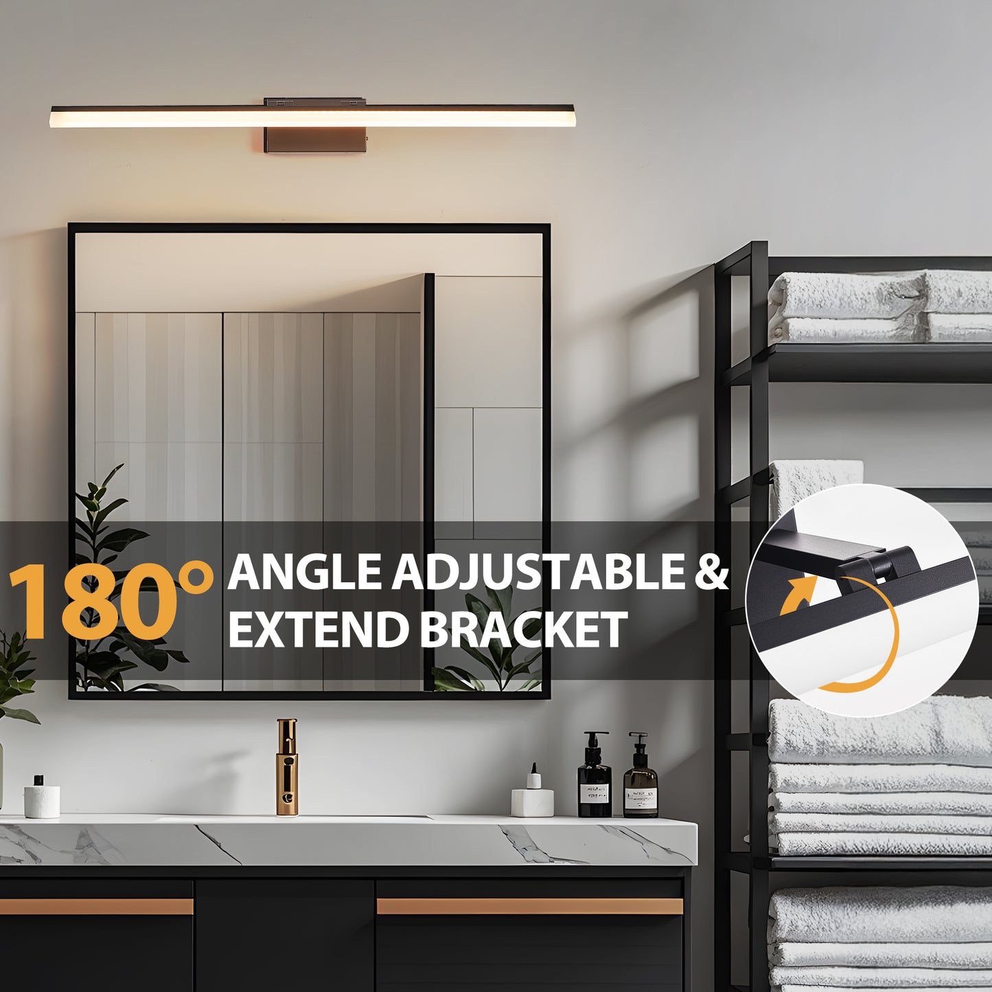 39 Inch Modern LED Bathroom Vanity Light -Sleek Black Metal Wall Light For Mirror, Dressing Room Or Sink Area