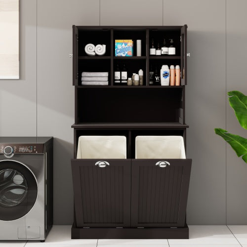 Cesta de Ropa Sucia Inclinada de Dos Compartimentos para Baño Alto