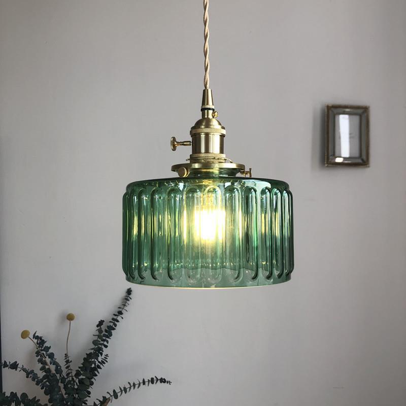Green Glass Brass Multi-Head Chandelier