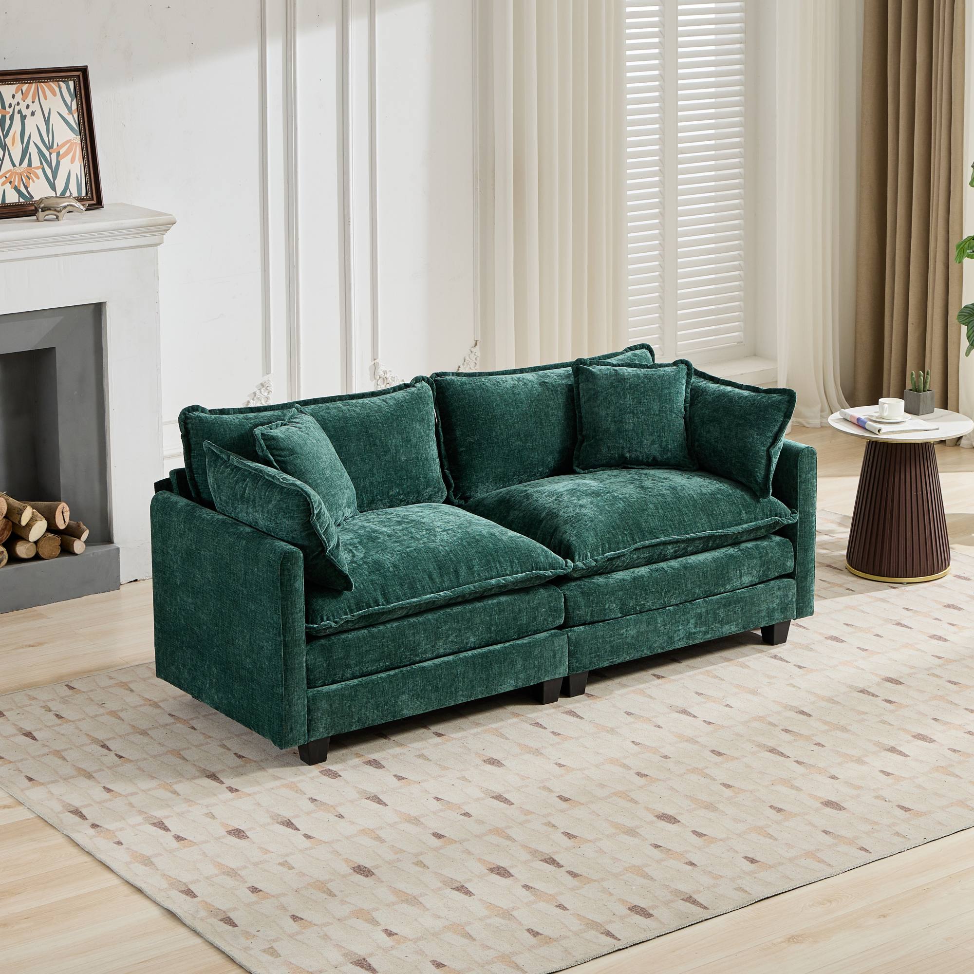 Sofá Cloud Dos Asientos Los Reposabrazos No Están Incluidos, Sofá Seccional Moderno, Para Sala de Estar Dormitorio y Apartamento, Cojín de Asiento Tapizado en Doble Capa Cómodo, Tejido de Chenilla Transpirable, Verde