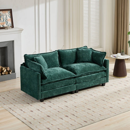 Cloud Sofa Two Seats Armrests Are Not Included, Modern Sectional Couch, For Living Room Bedroom And Apartment, Comfy Double Layer Upholstered Seat Cushion, Breathable Chenille Fabric, Green