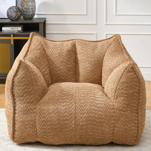 Compressed Plush Bean Bag Sofa Couch- High-Resilience Foam Filled, Ultra-Soft Boucle Lounge Chair For One Or Two People, Cozy Living Room Seating For Reading, Gaming & Relaxing, Space-Saving Vacuum