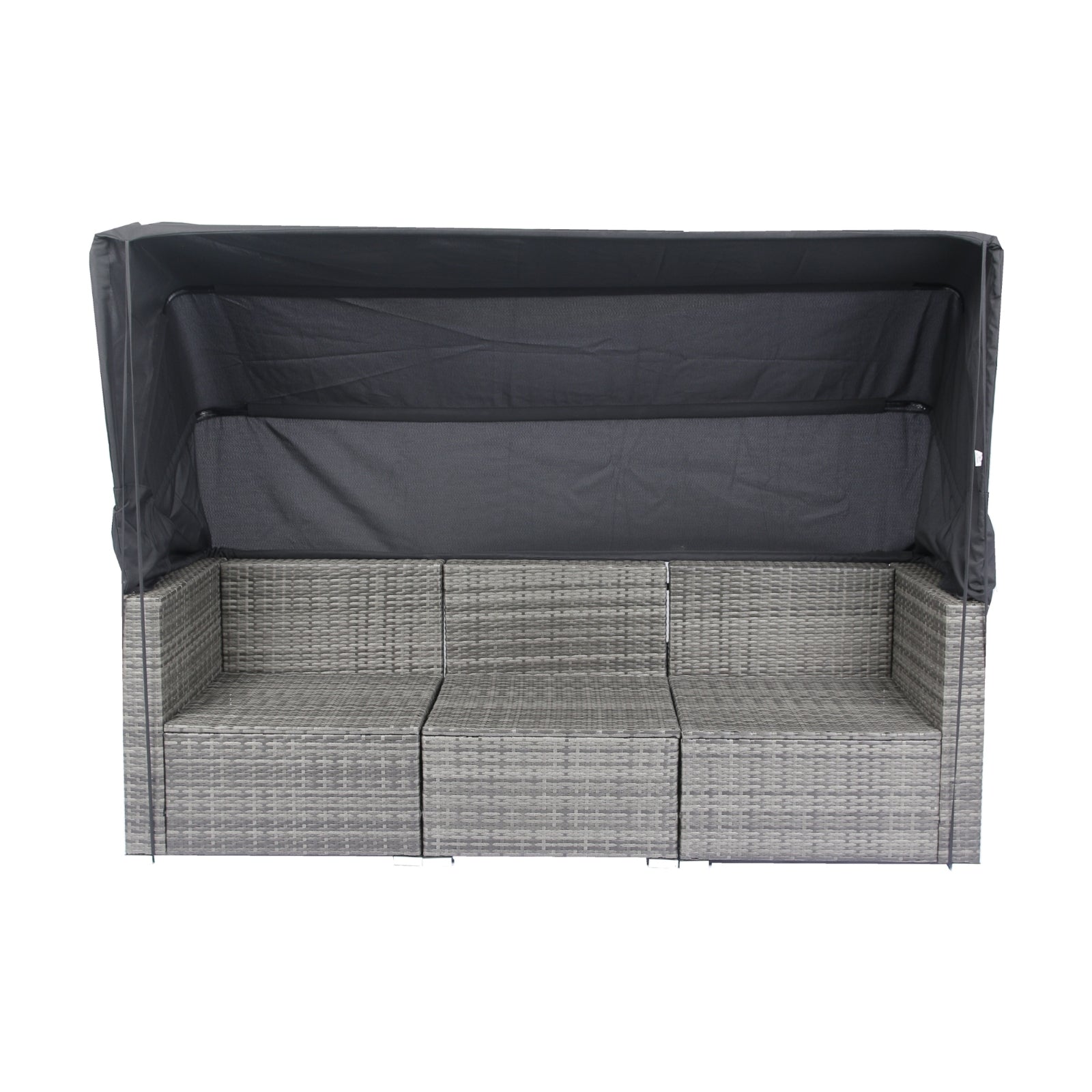 Wicker Rattan Sectional Sofa Retractable Canopy Outdoor