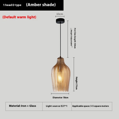 Bedroom Stair Light Single-head Glass Chandelier