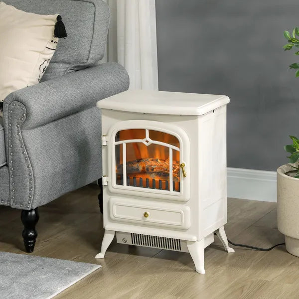 22" Elektro-Kaminheizung, freistehender Kaminofen mit realistischen LED-Flammen und Scheiten sowie Überhitzungsschutz, 750 W/1500 W, Beige