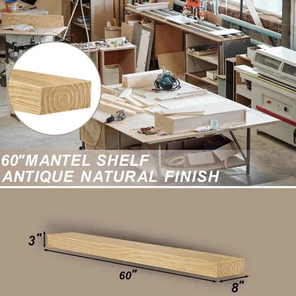 Fireplace Mantel, 60" Wood Floating Fireplace Shelf, Wall Mounted Handcrafted Wood Brack, Mantels Over Fireplace With Upgraded Resin End Caps,60" W X 8" Dx 3" H, Aged Oak