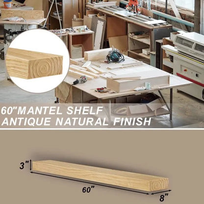 Fireplace Mantel, 60" Wood Floating Fireplace Shelf, Wall Mounted Handcrafted Wood Brack, Mantels Over Fireplace With Upgraded Resin End Caps,60" W X 8" Dx 3" H, Aged Oak
