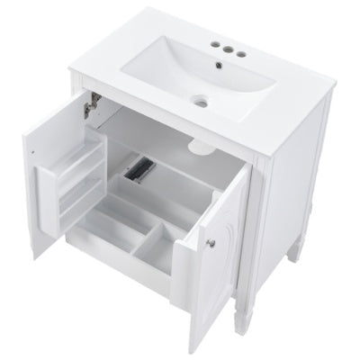 Vintage White Bathroom Vanity with Ceramic Sink