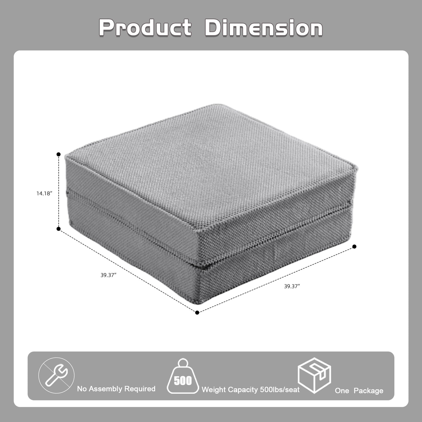 Compression Mahjong Sofa,Convertible Floor Sofa Bed , DIY Boneless Modular Sectional Sofa,No Assembly Required, Circle Fleece Fabric,1 Ottoman,Light Grey