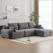 Grey Corduroy Sectional Sofa No-Assembly Cushions