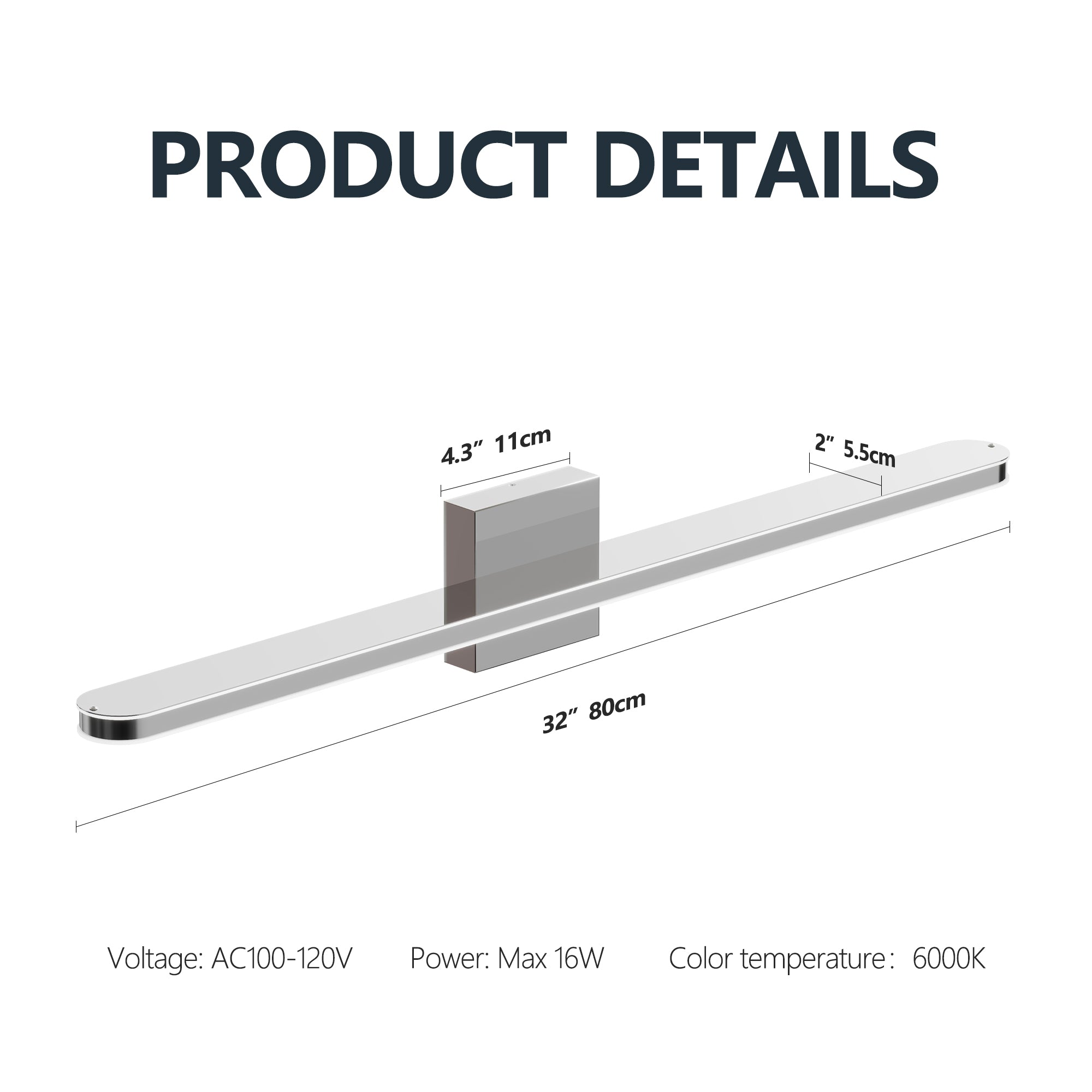 Chrome 32-Inch 16W LED Vanity Light
