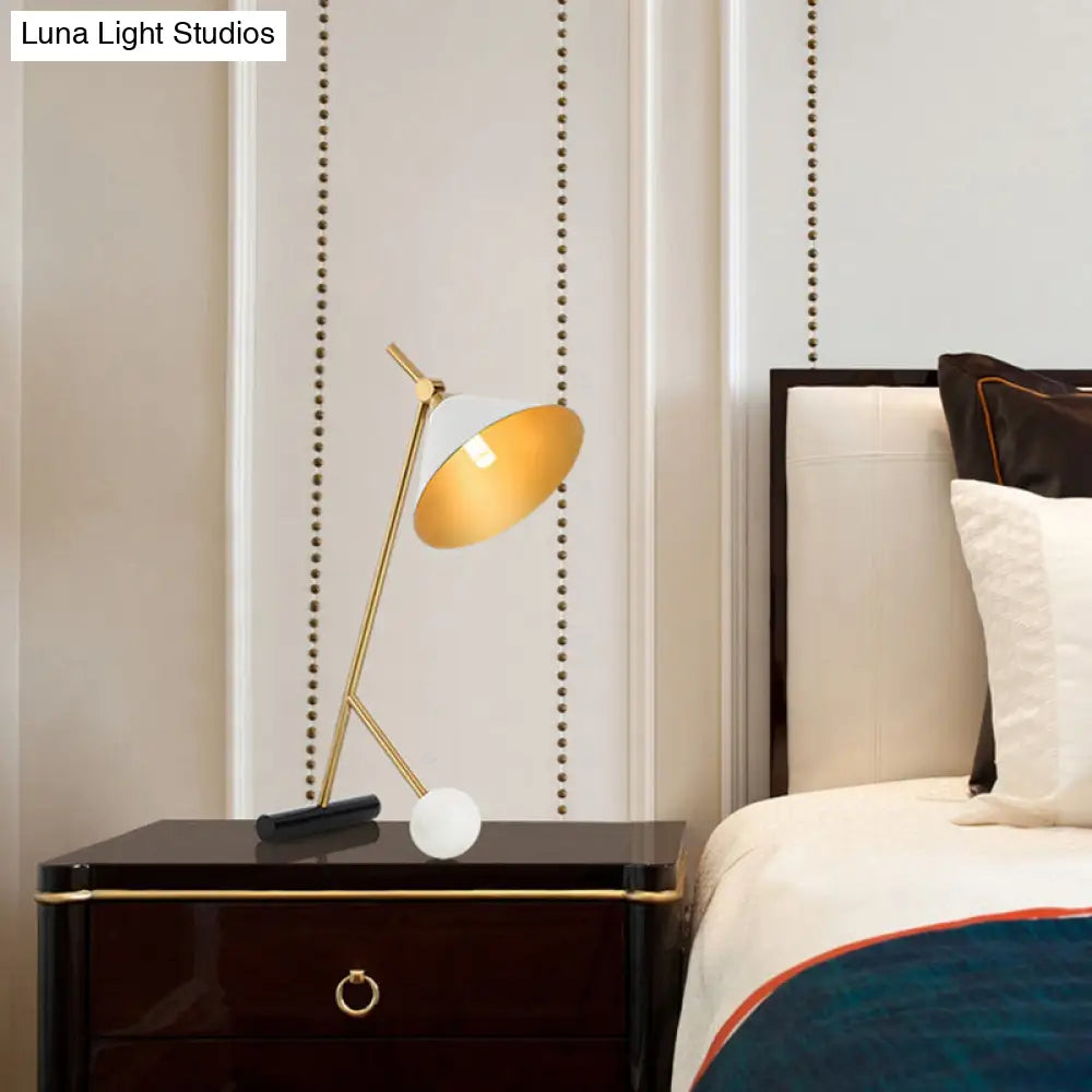 Cecilia - Sleek Minimalistic Cone Night Table Lighting Metallic 1 Bulb Bedside Nightstand Light with Bipod Base