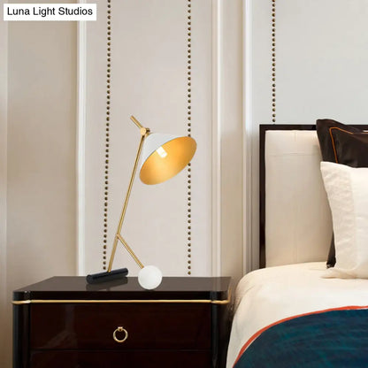 Cecilia - Sleek Minimalistic Cone Night Table Lighting Metallic 1 Bulb Bedside Nightstand Light with Bipod Base