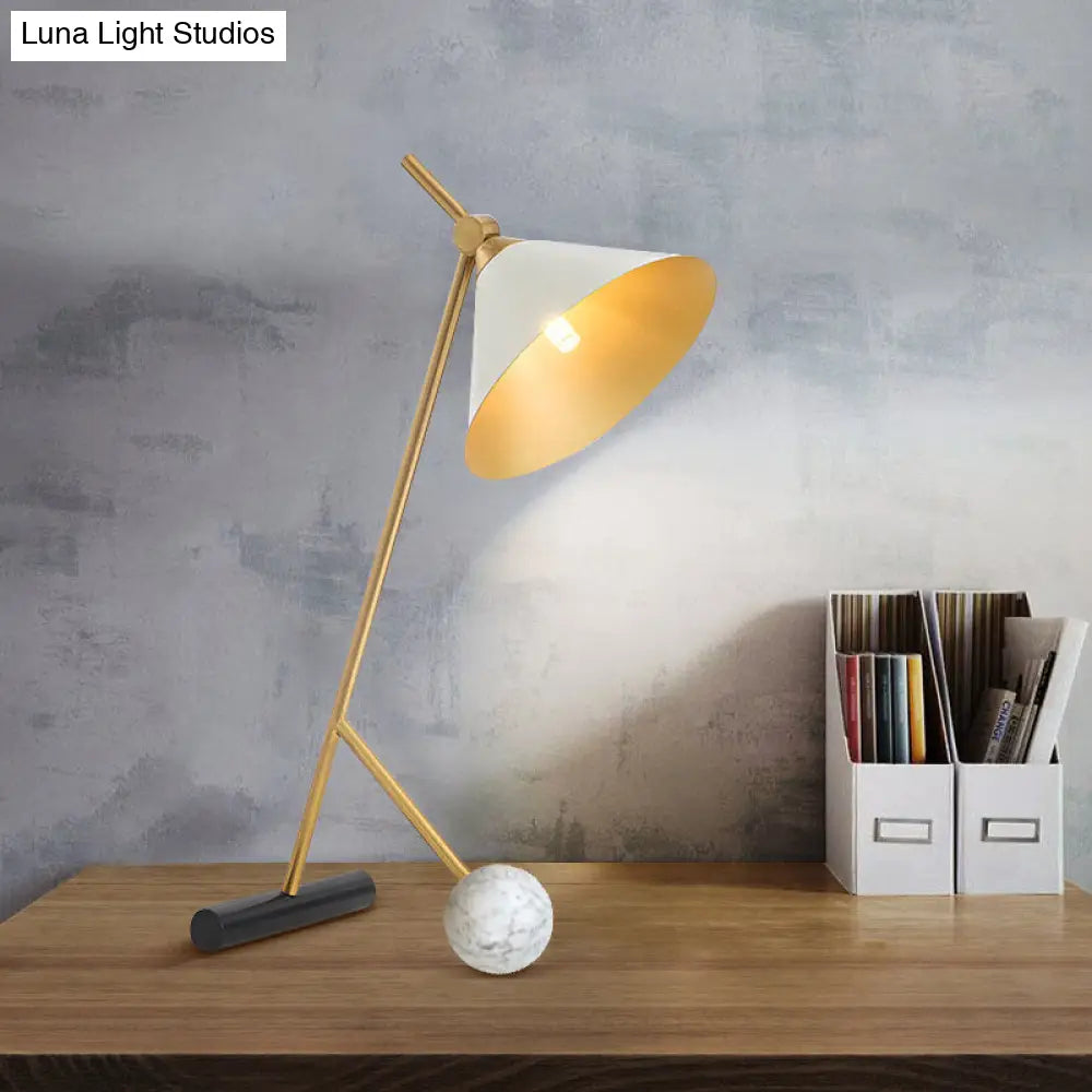 Cecilia - Sleek Minimalistic Cone Night Table Lighting Metallic 1 Bulb Bedside Nightstand Light with Bipod Base