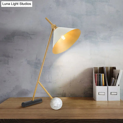 Cecilia - Sleek Minimalistic Cone Night Table Lighting Metallic 1 Bulb Bedside Nightstand Light with Bipod Base