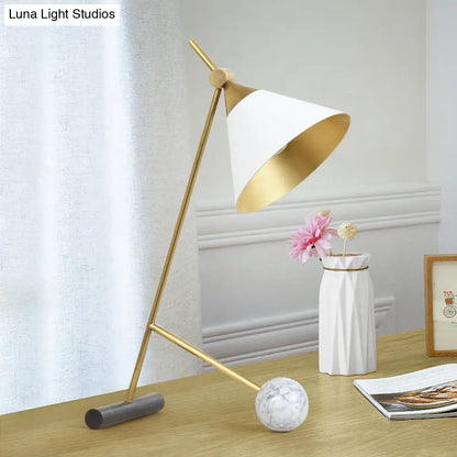 Cecilia - Sleek Minimalistic Cone Night Table Lighting Metallic 1 Bulb Bedside Nightstand Light with Bipod Base