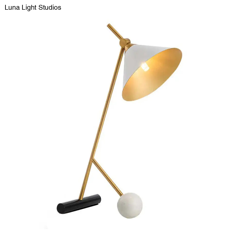 Cecilia - Sleek Minimalistic Cone Night Table Lighting Metallic 1 Bulb Bedside Nightstand Light with Bipod Base