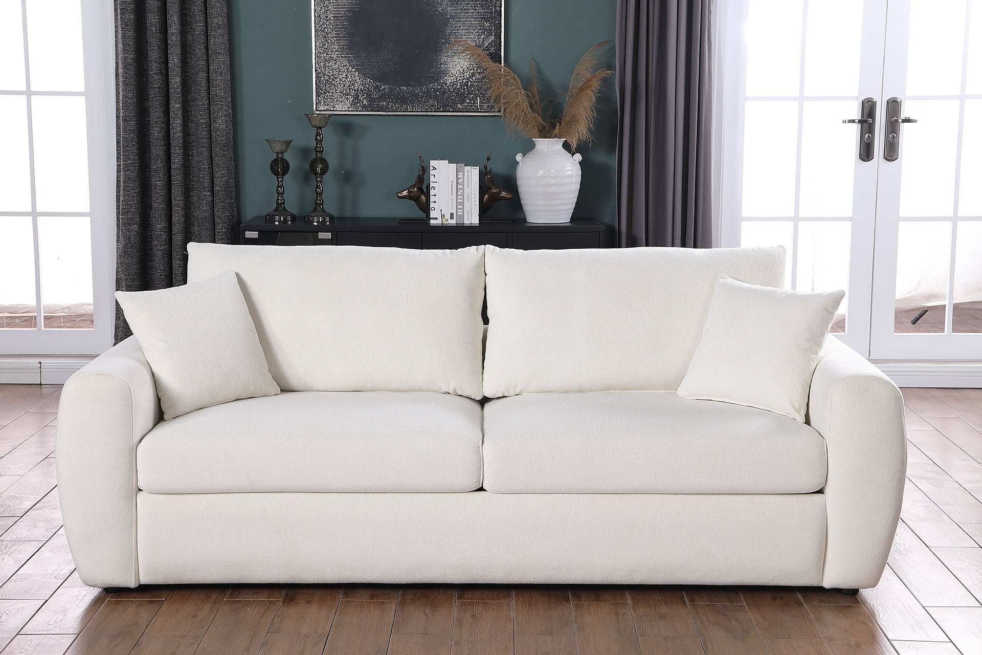 Beige Compressed Sofa Chenille Fiber Foam