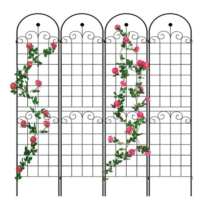 4 Pack Metal Garden Trellis For Climbing Plants Outdoor 86.7'' X 19.7'' Rustproof Plant Support Rose Trellis Netting Trellis Black